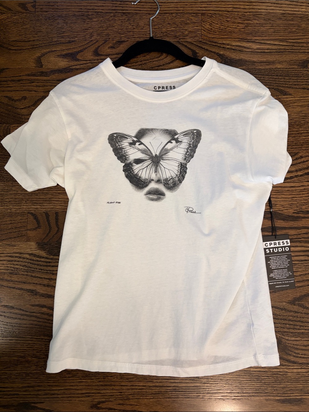 White Short-Sleeve Butterfly Graphic Crew Tee